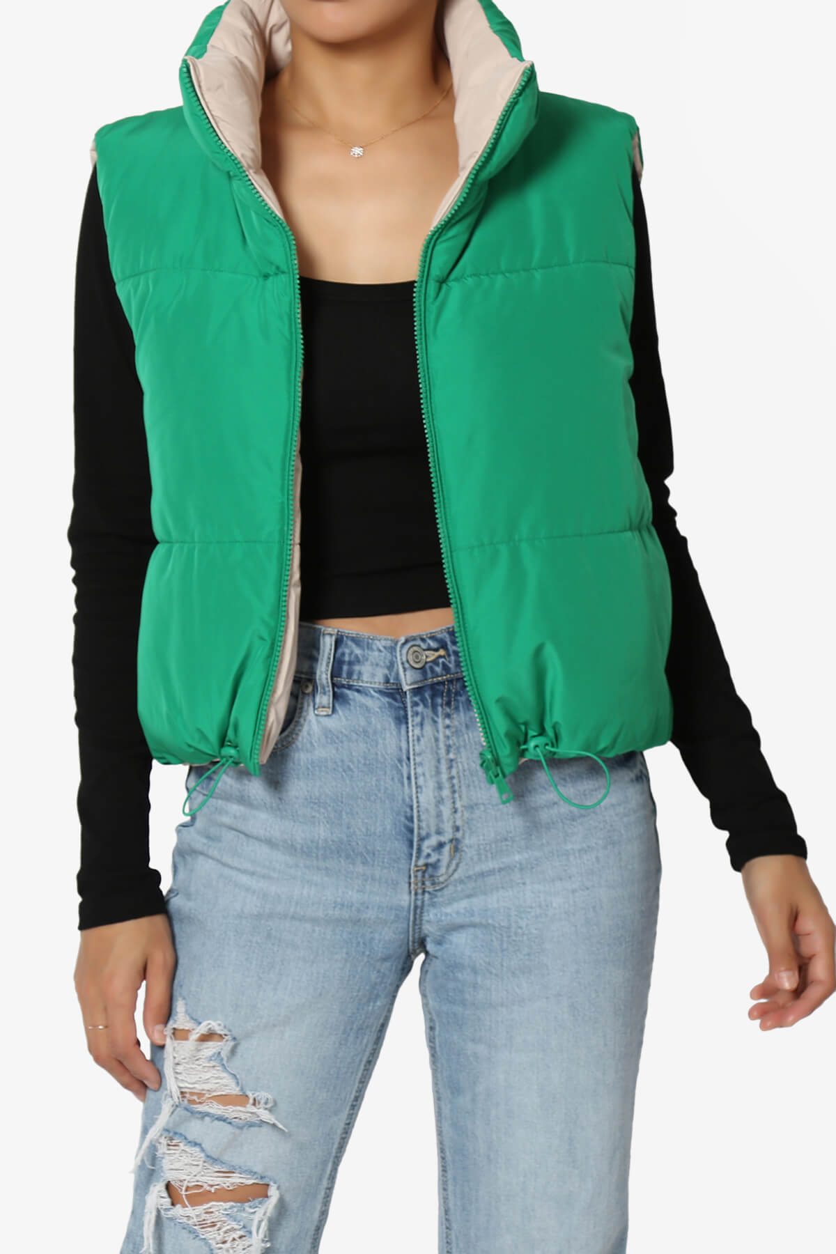 Legaci Reversible Puffer Vest KELLY GREEN AND BEIGE_1
