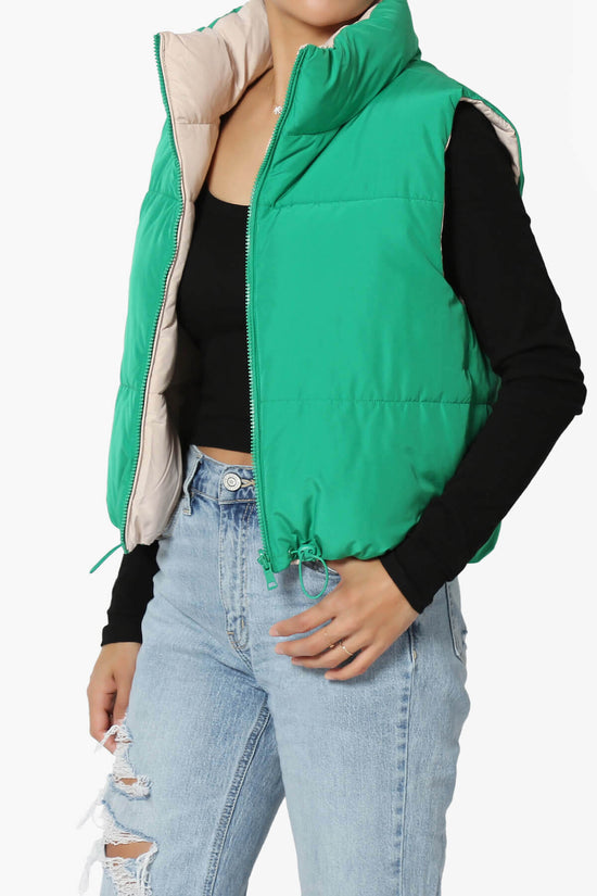 Legaci Reversible Puffer Vest KELLY GREEN AND BEIGE_3