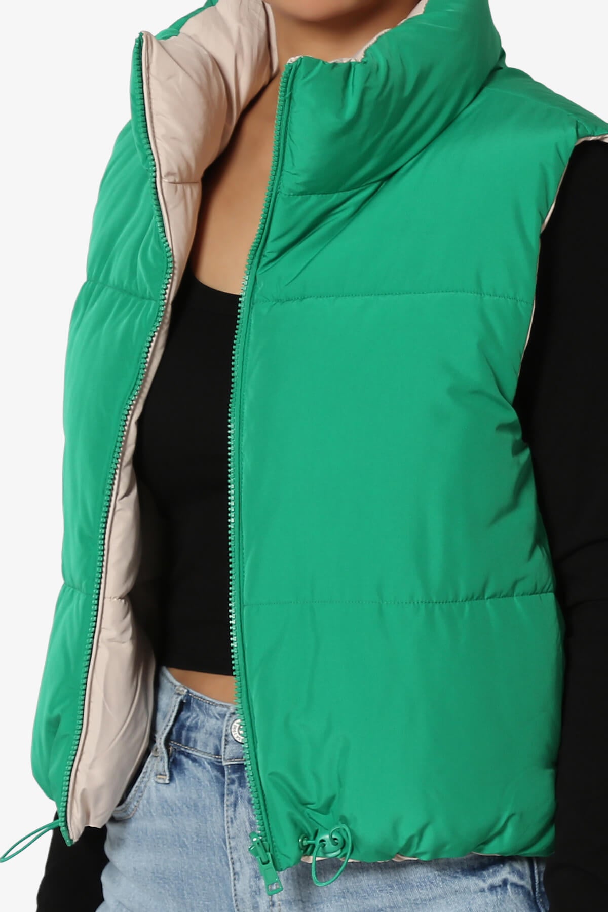 Legaci Reversible Puffer Vest KELLY GREEN AND BEIGE_5