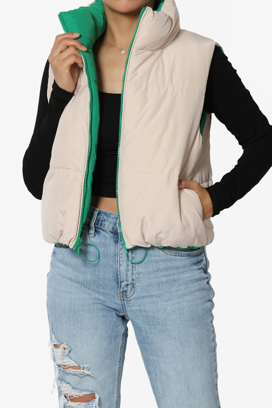 Legaci Reversible Puffer Vest KELLY GREEN AND BEIGE_6