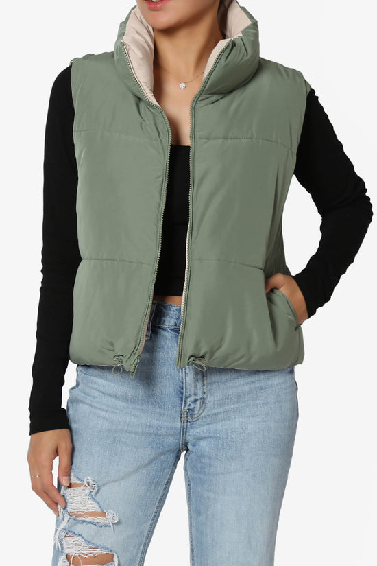 Load image into Gallery viewer, Legaci Reversible Puffer Vest OLIVE AND BEIGE_1
