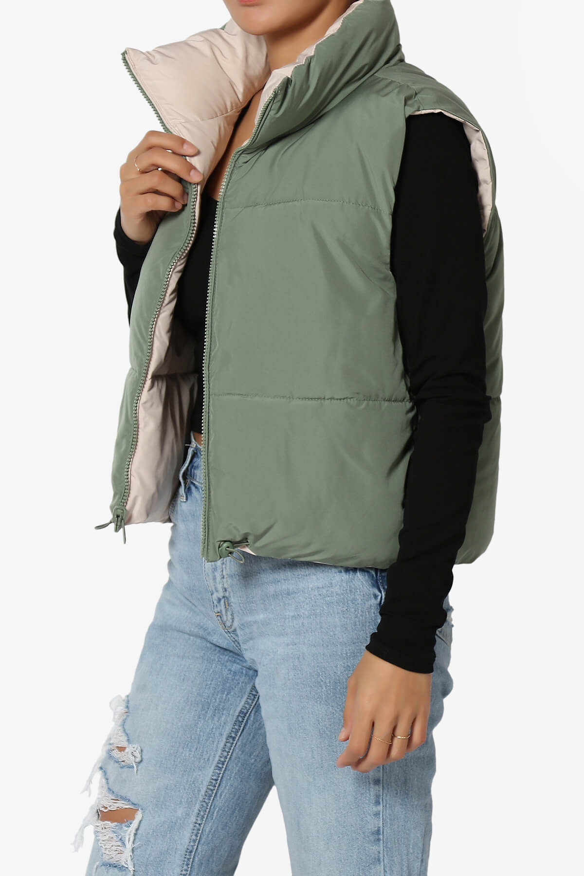 Load image into Gallery viewer, Legaci Reversible Puffer Vest OLIVE AND BEIGE_3
