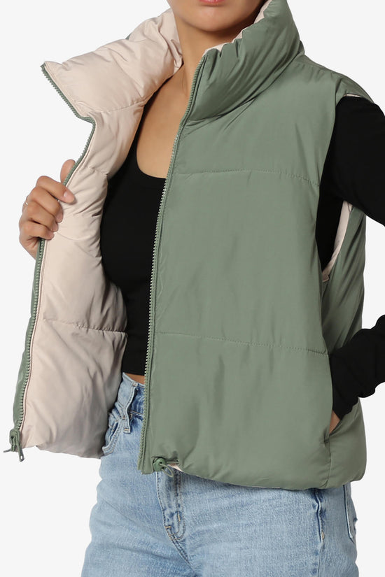 Load image into Gallery viewer, Legaci Reversible Puffer Vest OLIVE AND BEIGE_5
