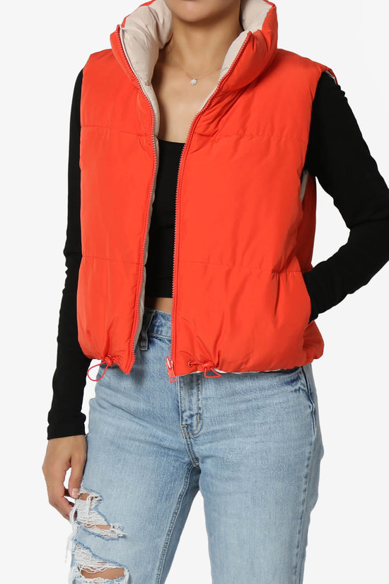 Legaci Reversible Puffer Vest TOMATO AND BEIGE_1