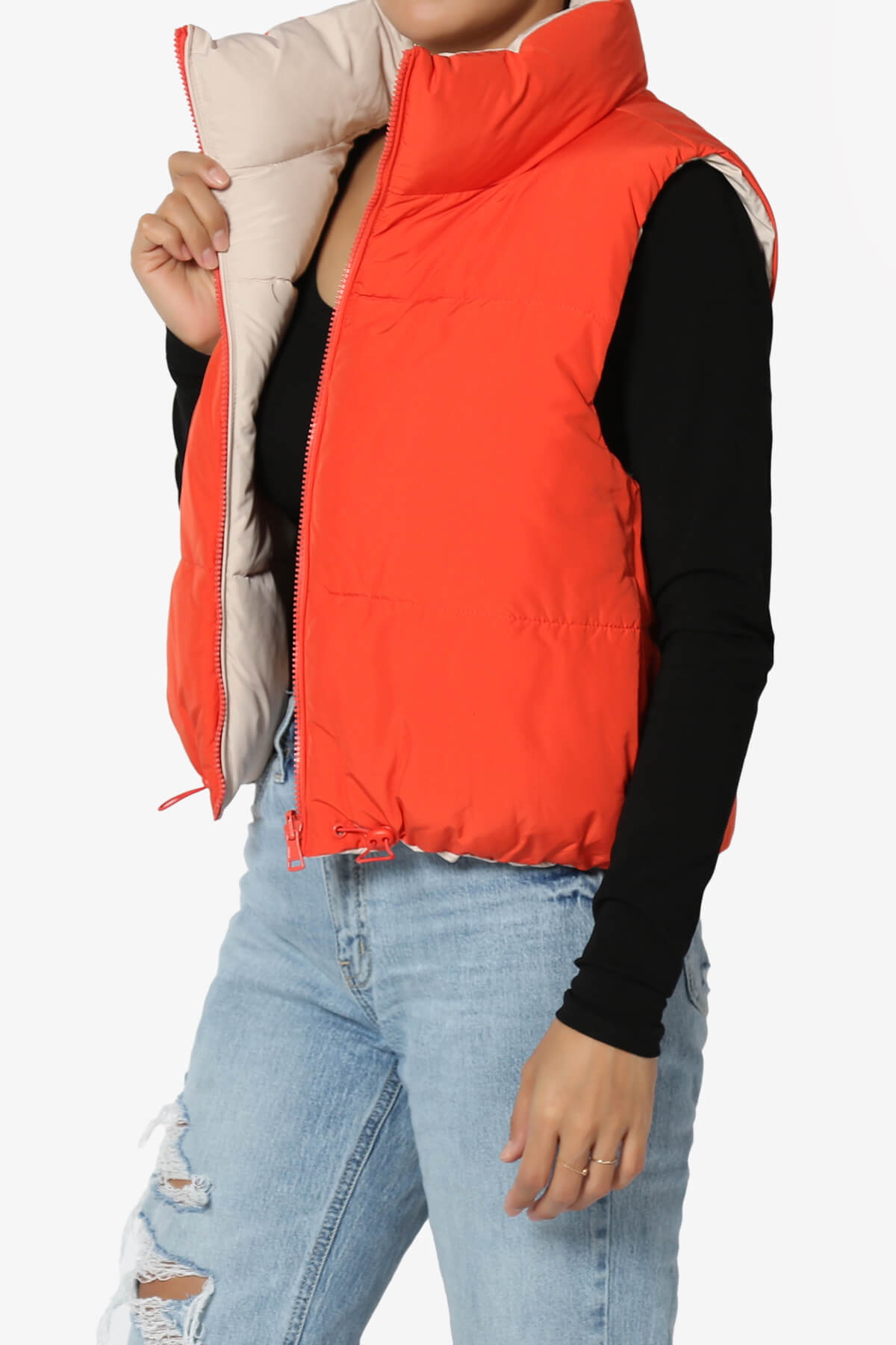 Legaci Reversible Puffer Vest TOMATO AND BEIGE_3