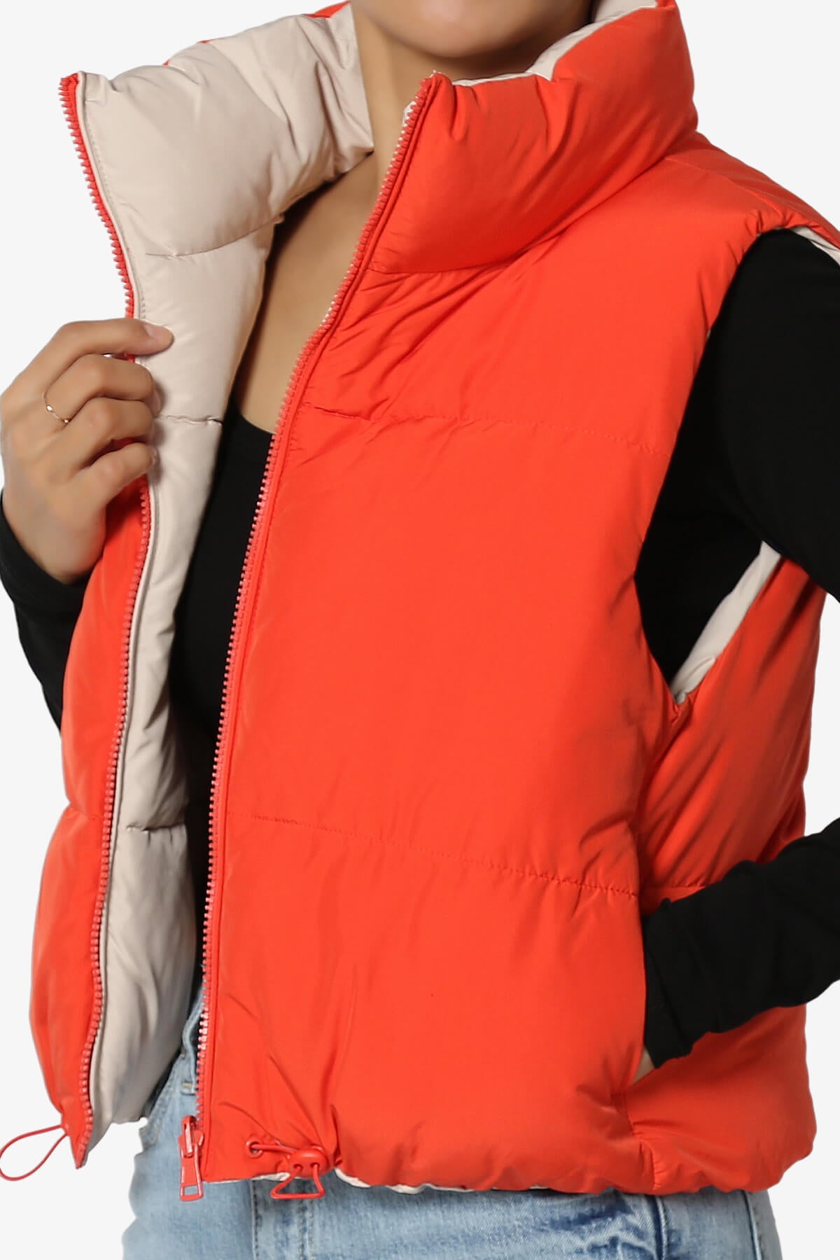 Legaci Reversible Puffer Vest TOMATO AND BEIGE_5