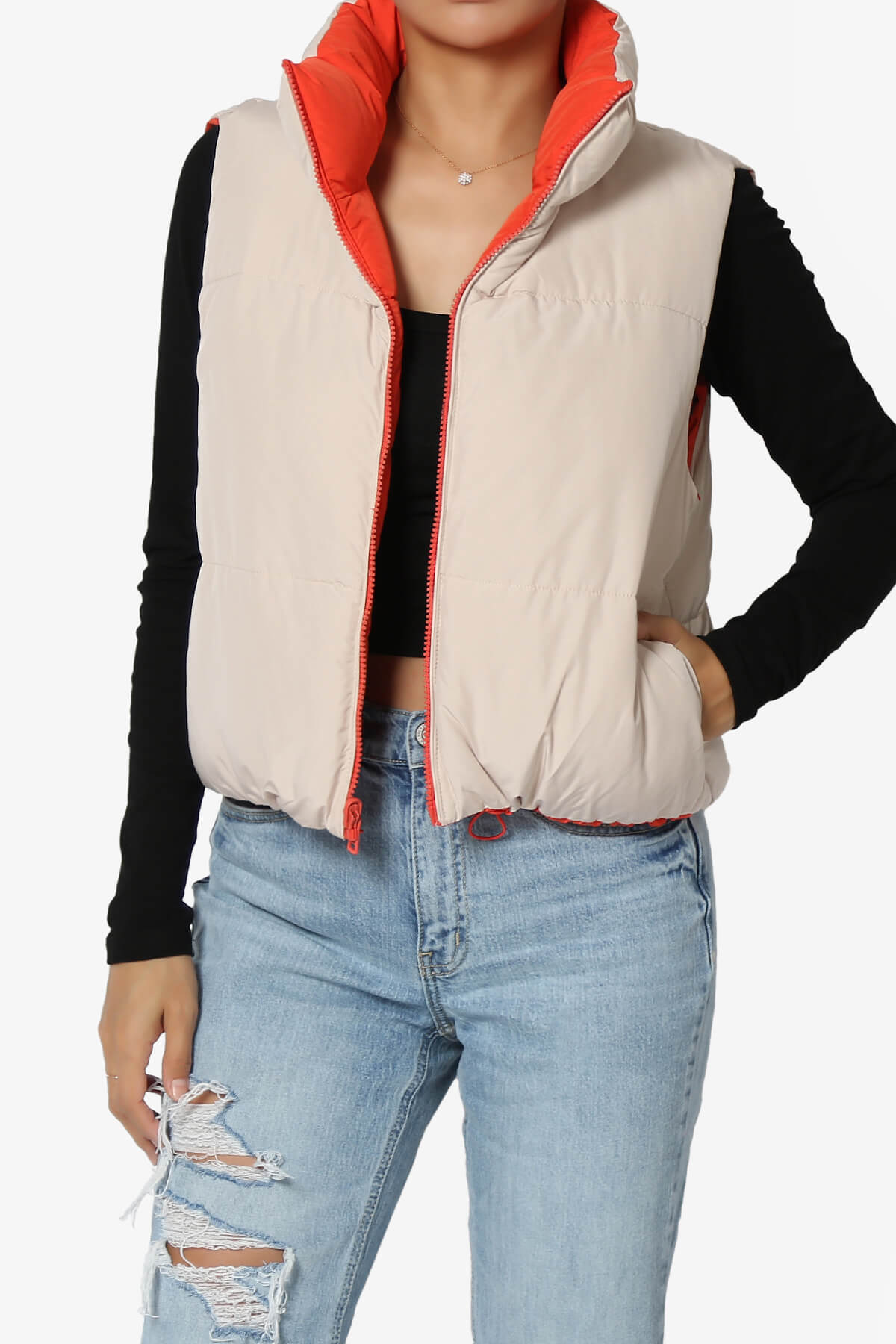 Load image into Gallery viewer, Legaci Reversible Puffer Vest TOMATO AND BEIGE_6
