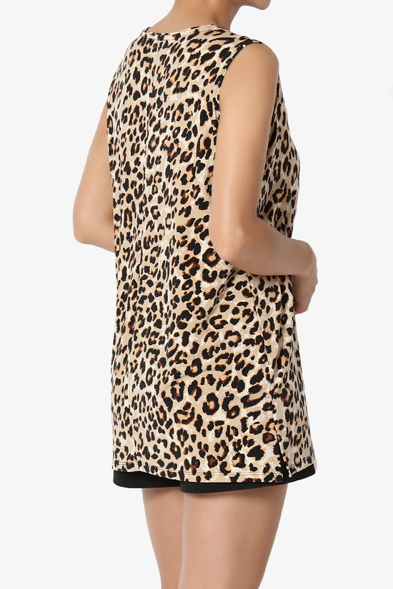 Lilly Cheetah Print Side Slit Fluid Knit Tank Top BROWN_4
