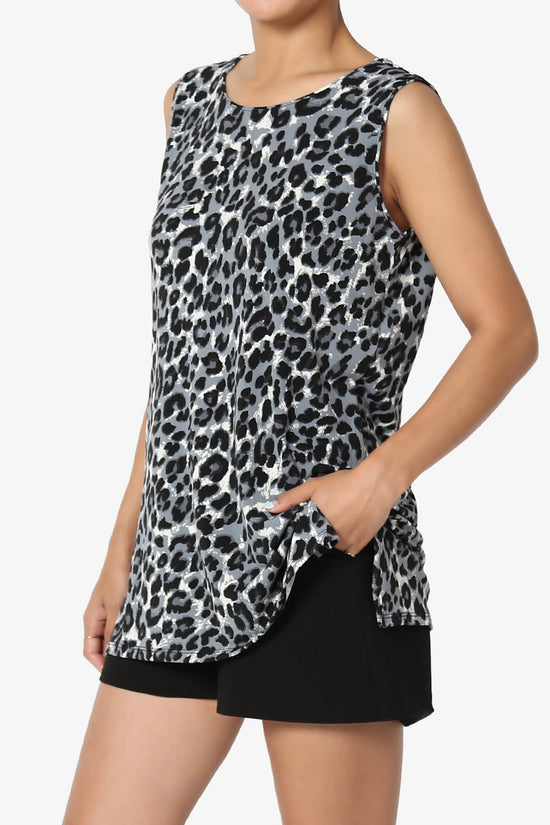 Load image into Gallery viewer, Lilly Cheetah Print Side Slit Fluid Knit Tank Top GREY_3
