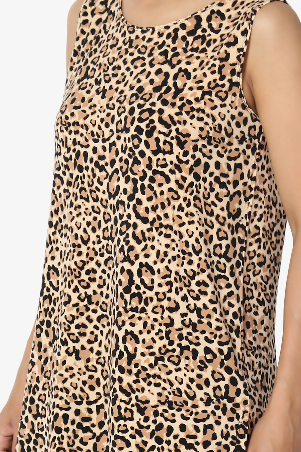 Lilly Leopard Print Side Slit Fluid Knit Tank Top CAMEL_5