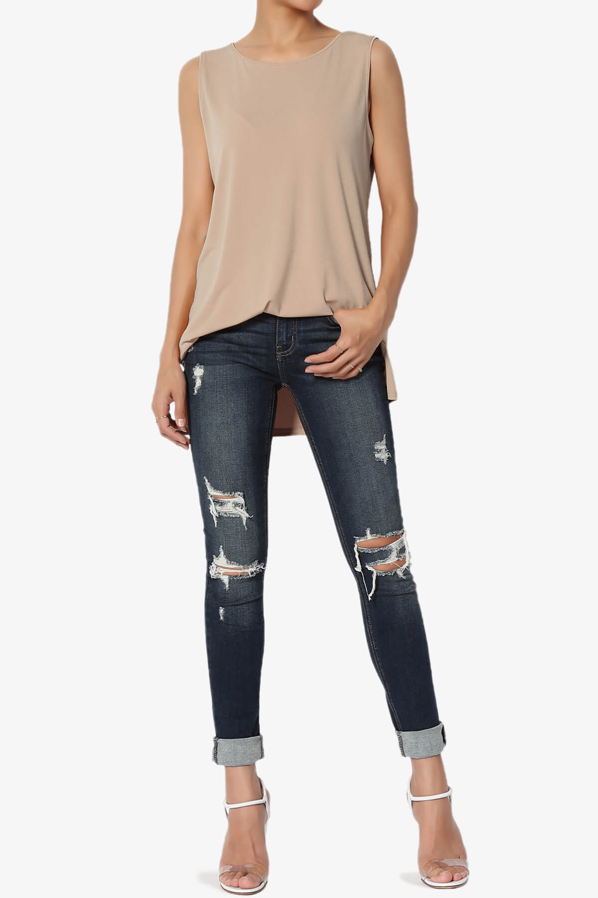 Lilly Sleeveless Side Slit Fluid Knit Tank Top PLUS