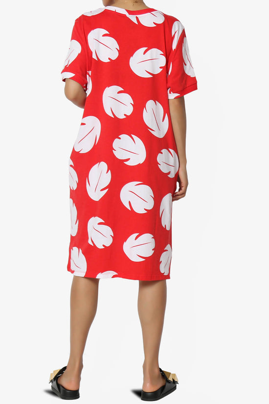 Lilo Disneybound Leaves Print T-Shirt Dress RED_2