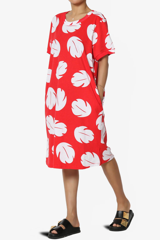 Lilo Disneybound Leaves Print T-Shirt Dress RED_3