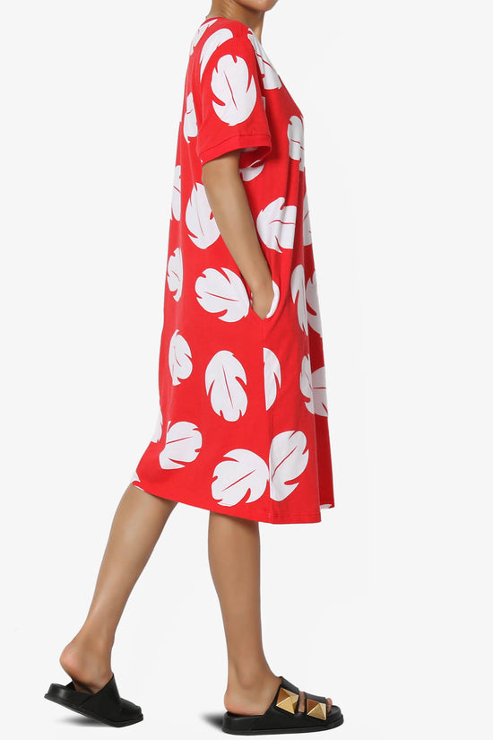 Lilo Disneybound Leaves Print T-Shirt Dress RED_4