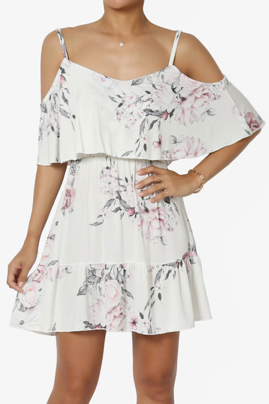 Load image into Gallery viewer, Linza Floral Tiered Cold Shoulder Mini Dress IVORY_1
