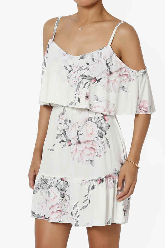 Load image into Gallery viewer, Linza Floral Tiered Cold Shoulder Mini Dress IVORY_3
