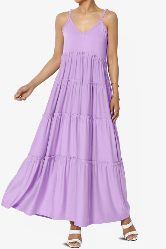Load image into Gallery viewer, Livvy V-Neck Tiered Cami Maxi Dress BRIGHT LAVENDER_1
