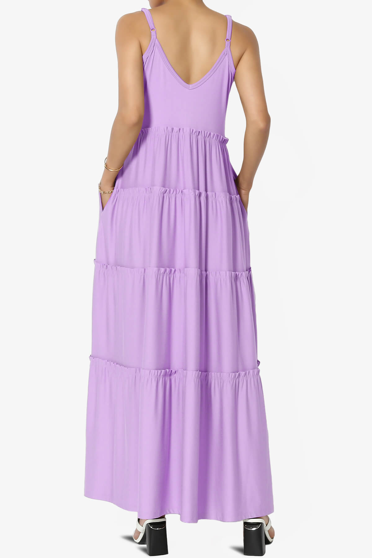 Load image into Gallery viewer, Livvy V-Neck Tiered Cami Maxi Dress BRIGHT LAVENDER_2
