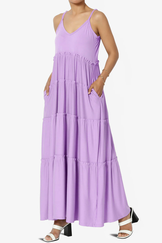 Load image into Gallery viewer, Livvy V-Neck Tiered Cami Maxi Dress BRIGHT LAVENDER_3
