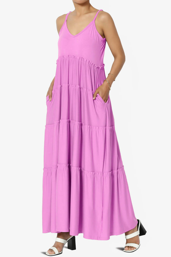 Load image into Gallery viewer, Livvy V-Neck Tiered Cami Maxi Dress BRIGHT MAUVE_3
