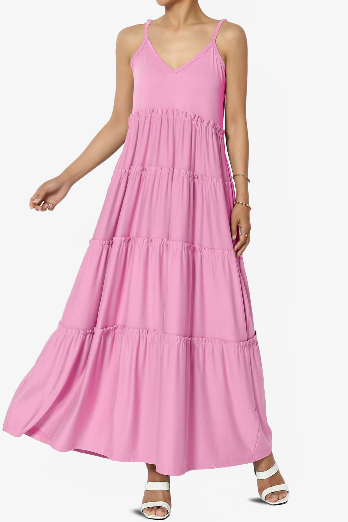 Livvy V-Neck Tiered Cami Maxi Dress CANDY PINK_1