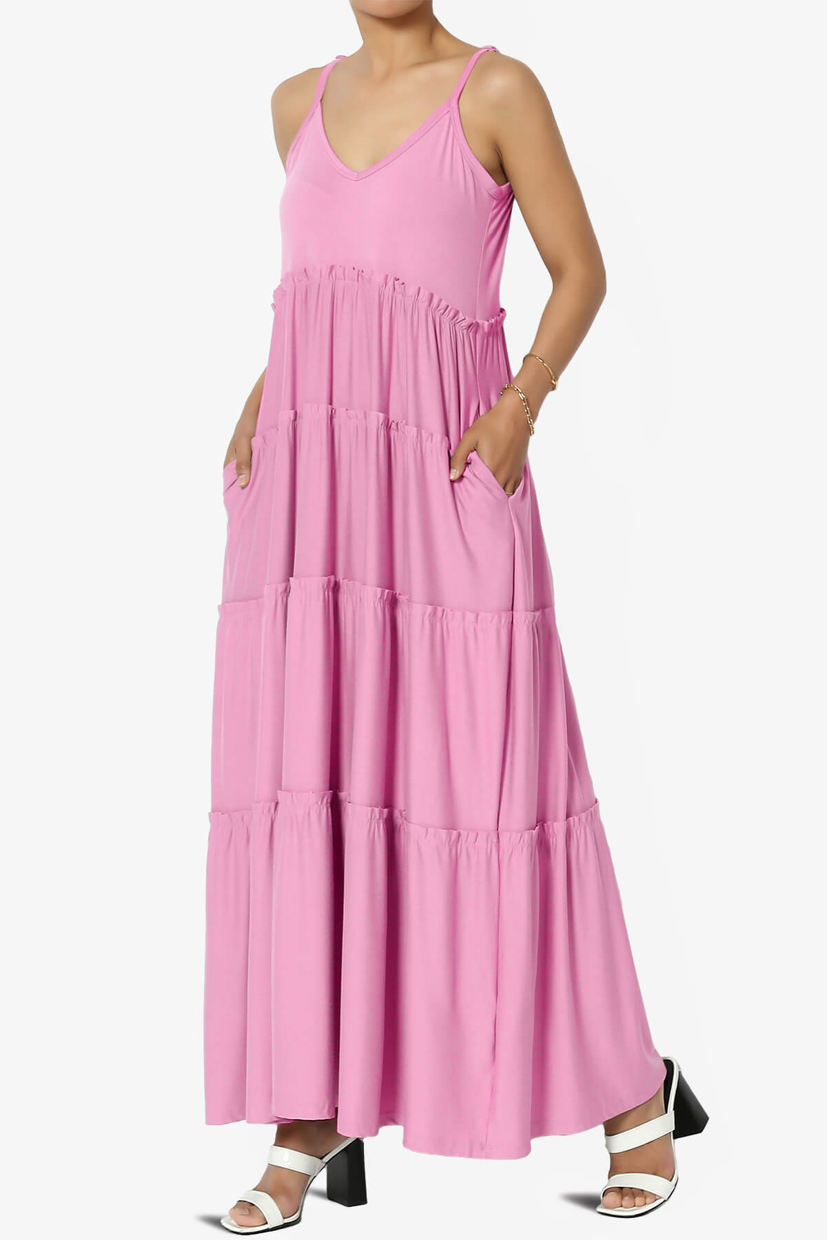 Livvy V-Neck Tiered Cami Maxi Dress CANDY PINK_3