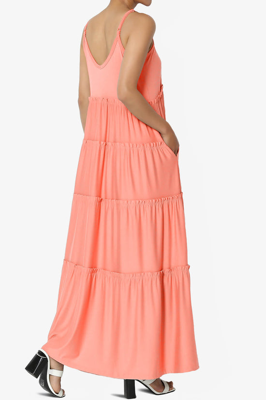 Load image into Gallery viewer, Livvy V-Neck Tiered Cami Maxi Dress CORAL_4
