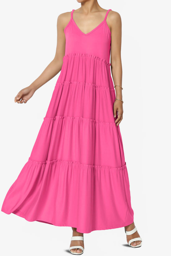 Load image into Gallery viewer, Livvy V-Neck Tiered Cami Maxi Dress FUCHSIA_1
