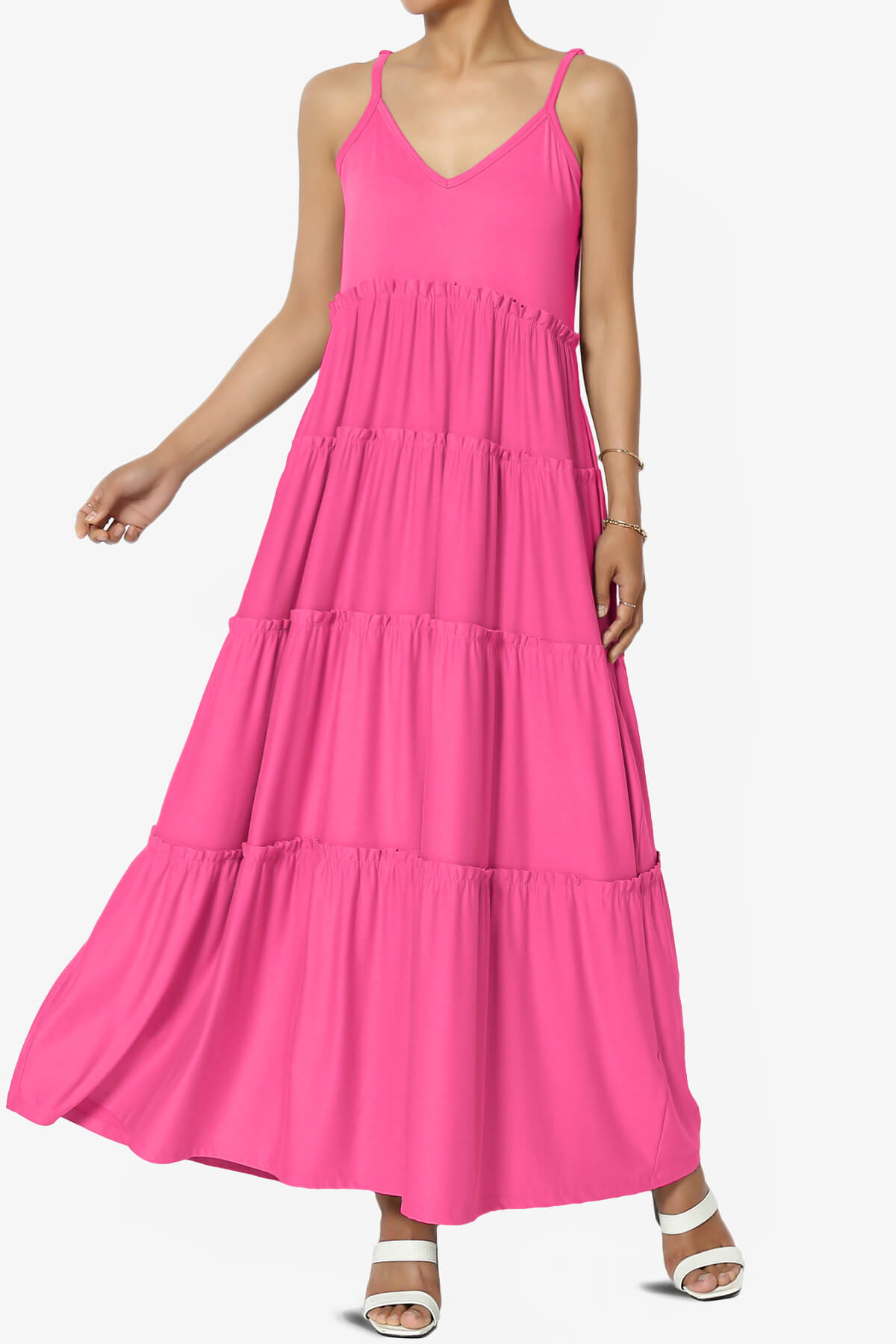 Load image into Gallery viewer, Livvy V-Neck Tiered Cami Maxi Dress FUCHSIA_1
