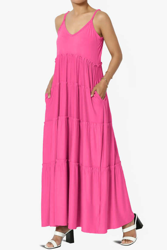Load image into Gallery viewer, Livvy V-Neck Tiered Cami Maxi Dress FUCHSIA_3
