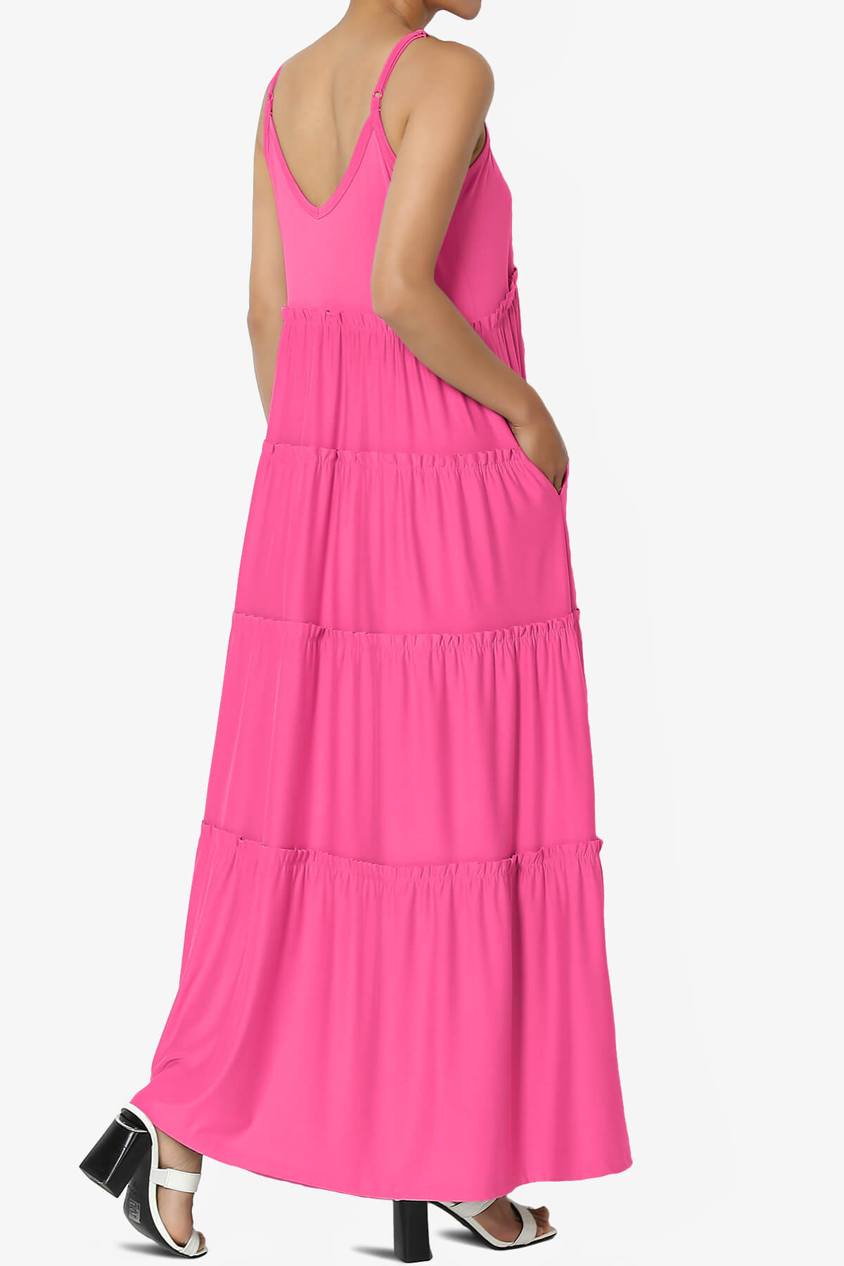 Load image into Gallery viewer, Livvy V-Neck Tiered Cami Maxi Dress FUCHSIA_4
