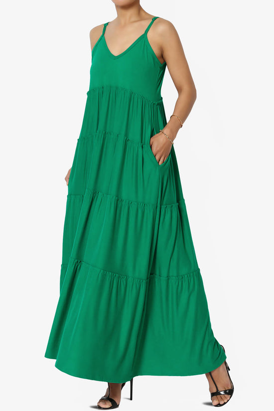 Load image into Gallery viewer, Livvy V-Neck Tiered Cami Maxi Dress KELLY GREEN_3
