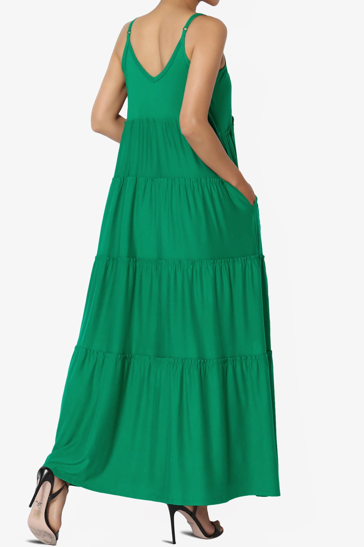 Livvy V-Neck Tiered Cami Maxi Dress KELLY GREEN_4