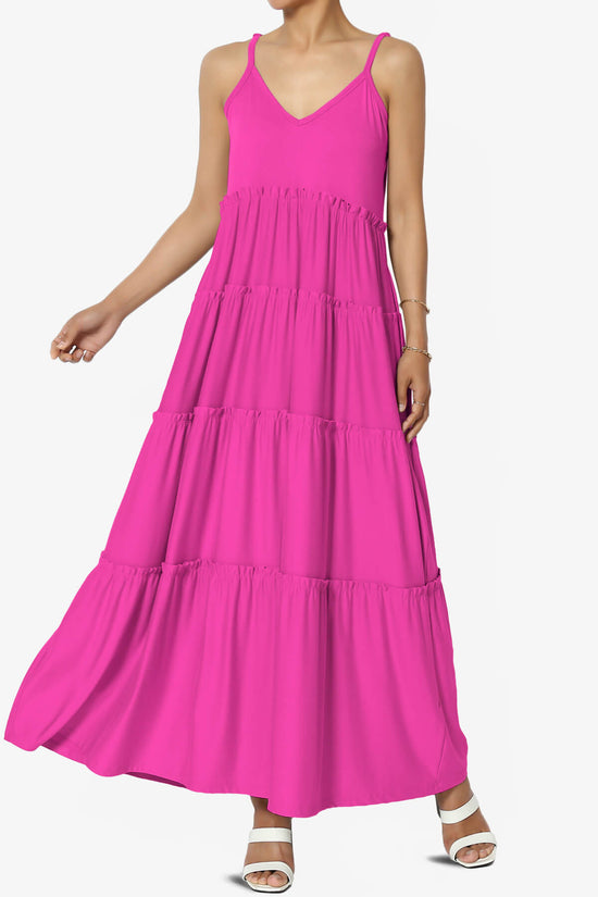 Load image into Gallery viewer, Livvy V-Neck Tiered Cami Maxi Dress NEON HOT PINK_1
