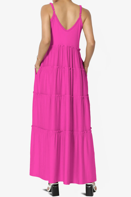 Load image into Gallery viewer, Livvy V-Neck Tiered Cami Maxi Dress NEON HOT PINK_2
