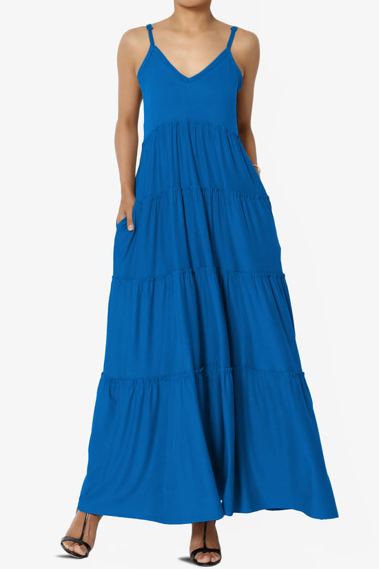 Load image into Gallery viewer, Livvy V-Neck Tiered Cami Maxi Dress OCEAN BLUE_1
