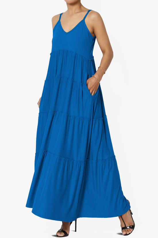 Load image into Gallery viewer, Livvy V-Neck Tiered Cami Maxi Dress OCEAN BLUE_3
