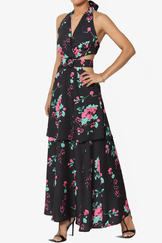 Load image into Gallery viewer, Lockwood Floral Halter Cutout Maxi Dress BLACK_3
