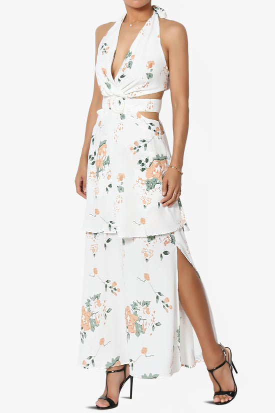 Load image into Gallery viewer, Lockwood Floral Halter Cutout Maxi Dress WHITE_3
