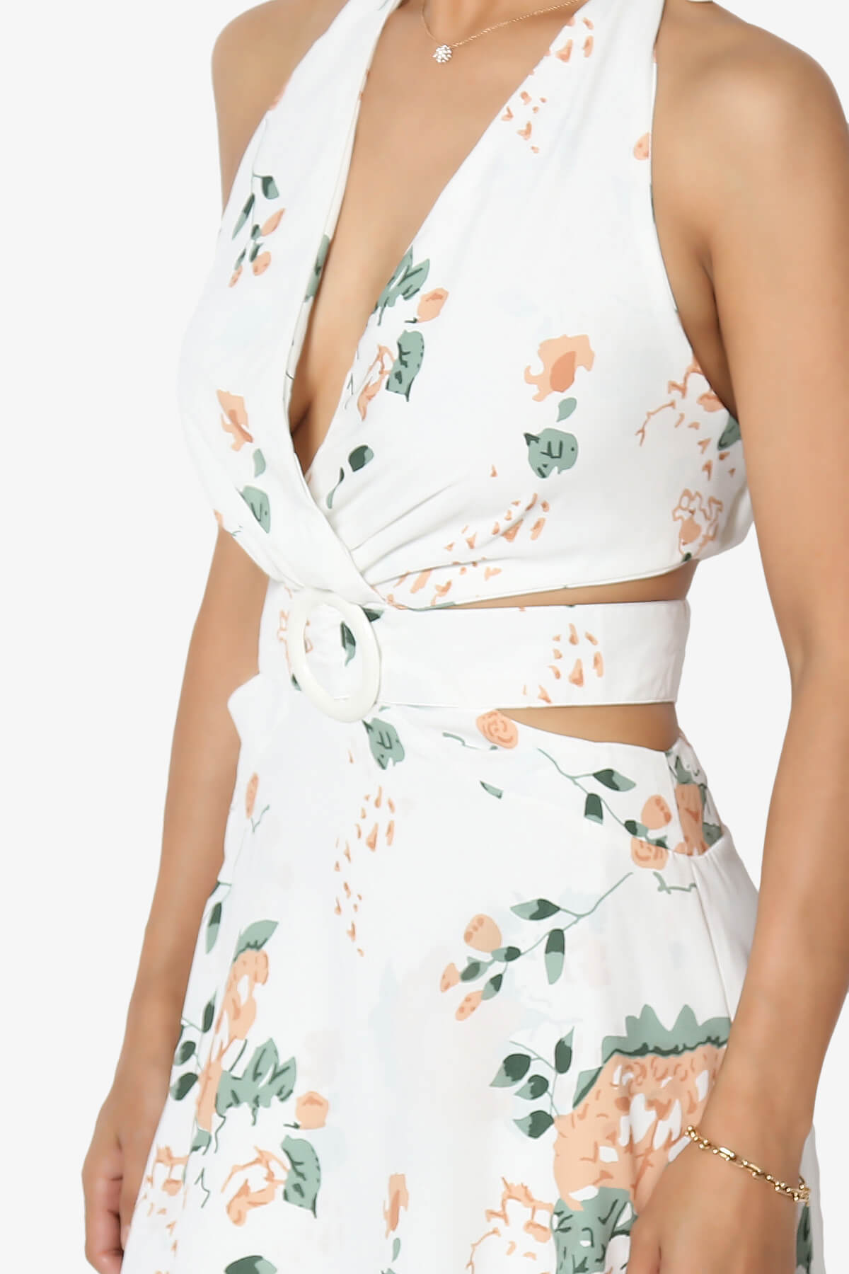 Load image into Gallery viewer, Lockwood Floral Halter Cutout Maxi Dress WHITE_5
