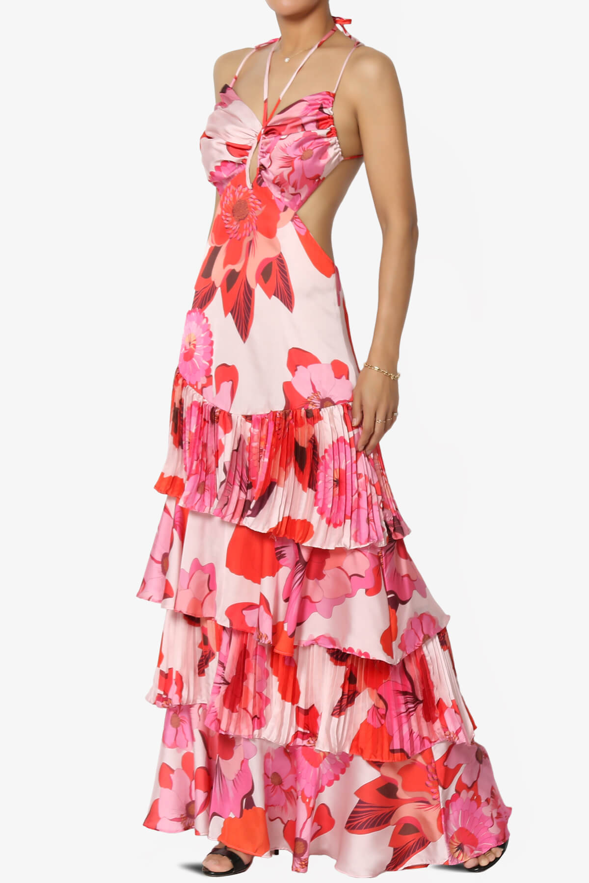 Lucille Floral Open Back Ruffle Maxi Dress PINK_1