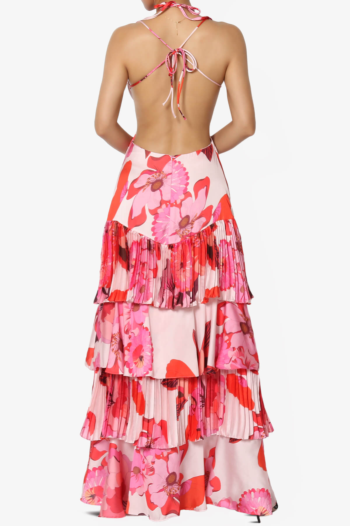 Lucille Floral Open Back Ruffle Maxi Dress PINK_2