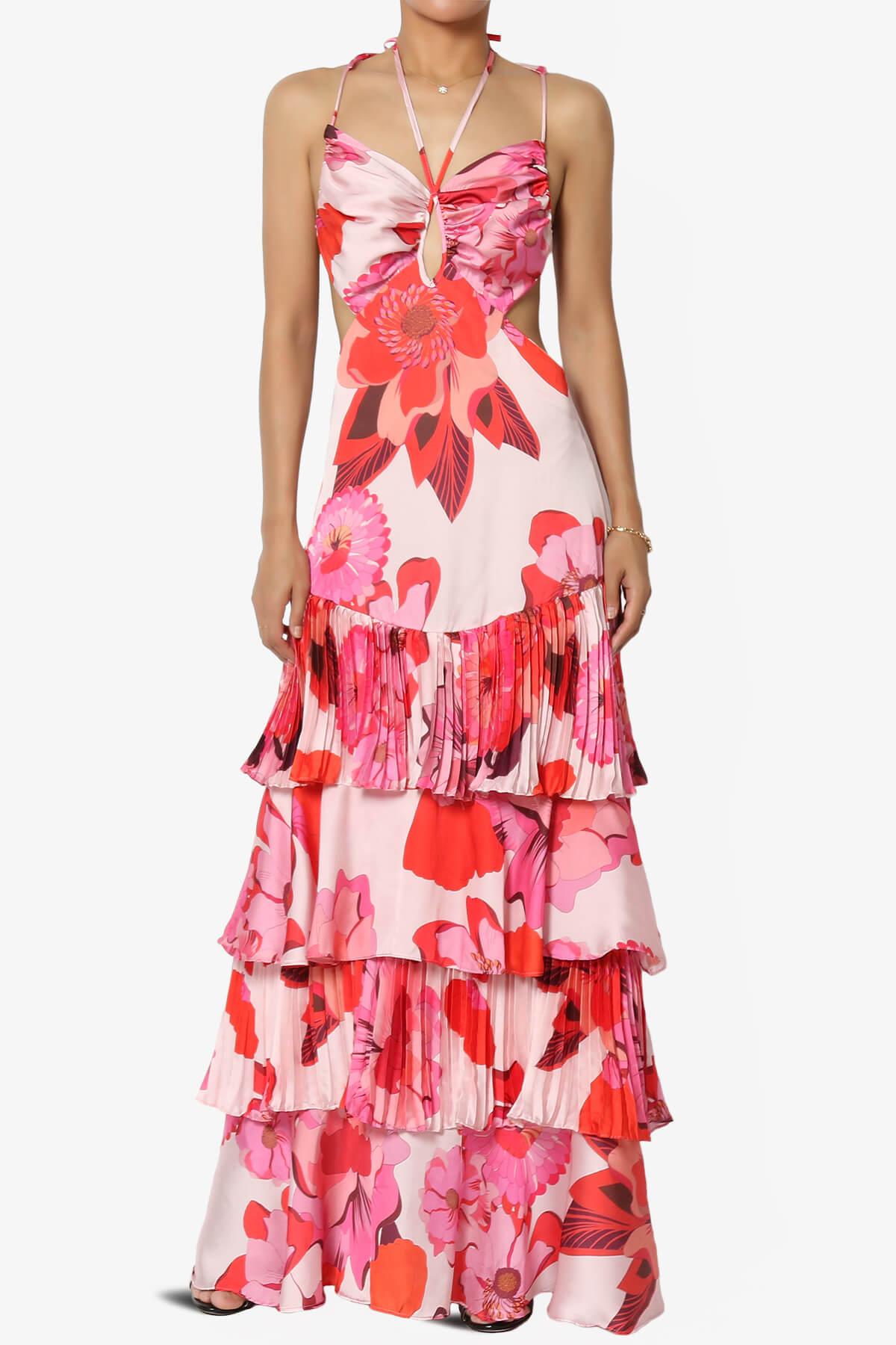 Lucille Floral Open Back Ruffle Maxi Dress PINK_3