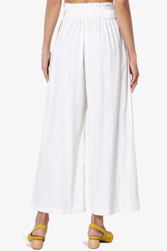 Belted High Rise Linen-Blend Wide Leg Culotte Crop Pants