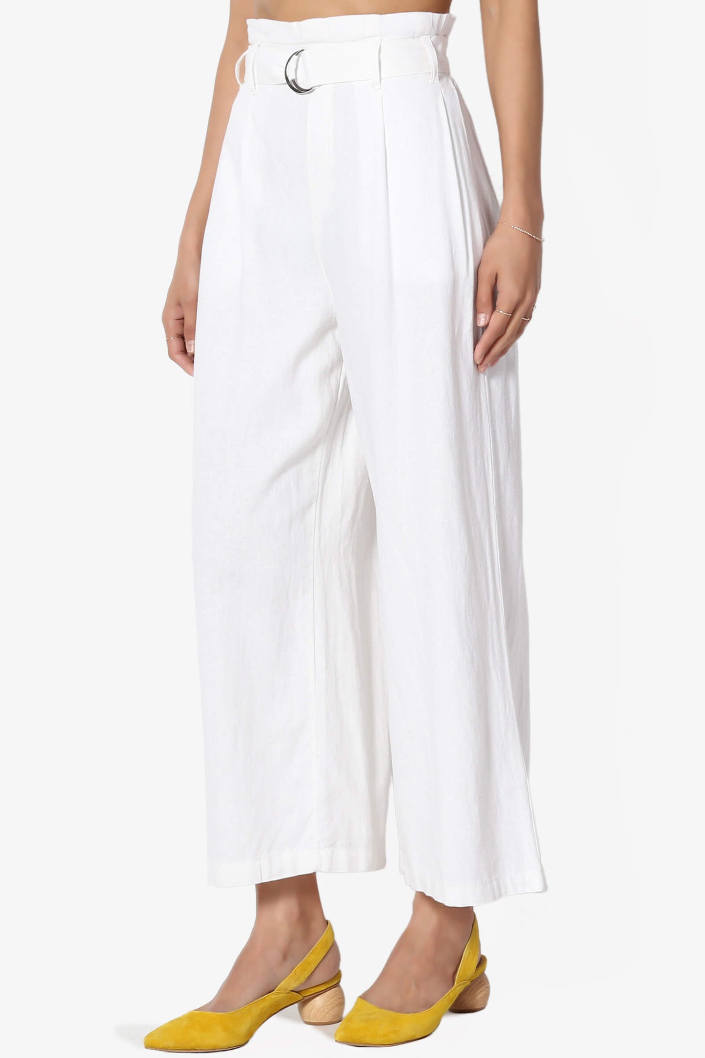 Belted High Rise Linen-Blend Wide Leg Culotte Crop Pants