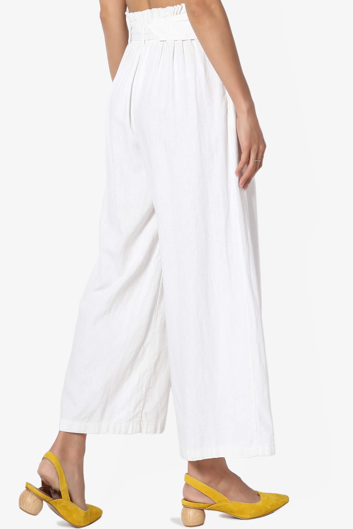 Belted High Rise Linen-Blend Wide Leg Culotte Crop Pants