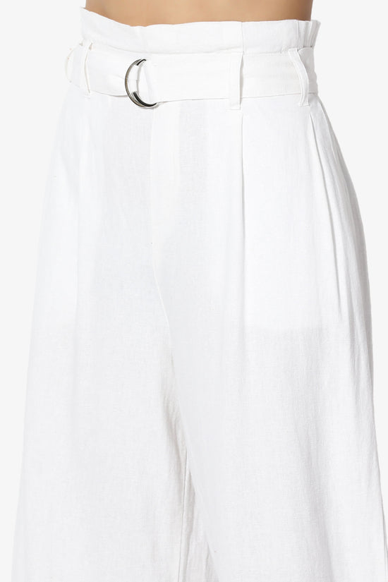 Belted High Rise Linen-Blend Wide Leg Culotte Crop Pants