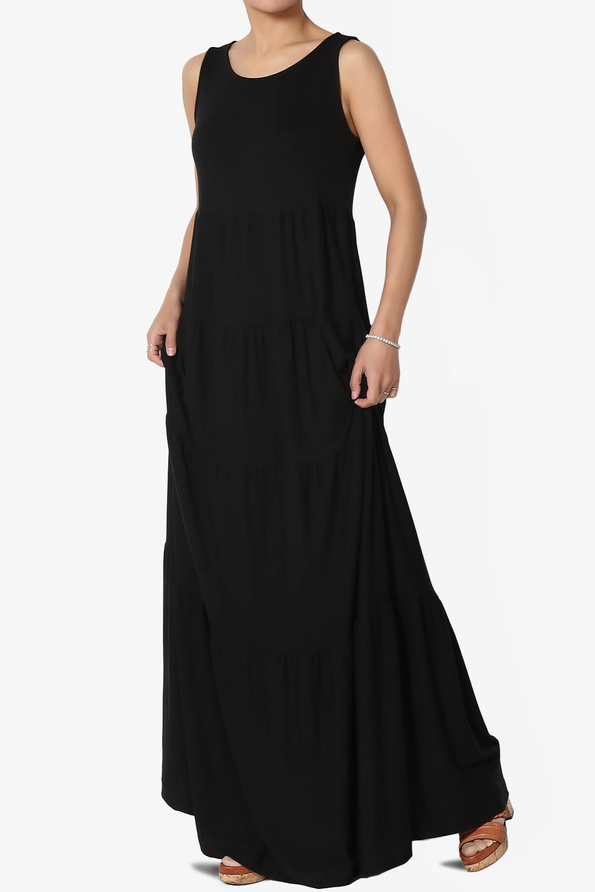 Macie Sleeveless Tiered Long Maxi Dress BLACK_1