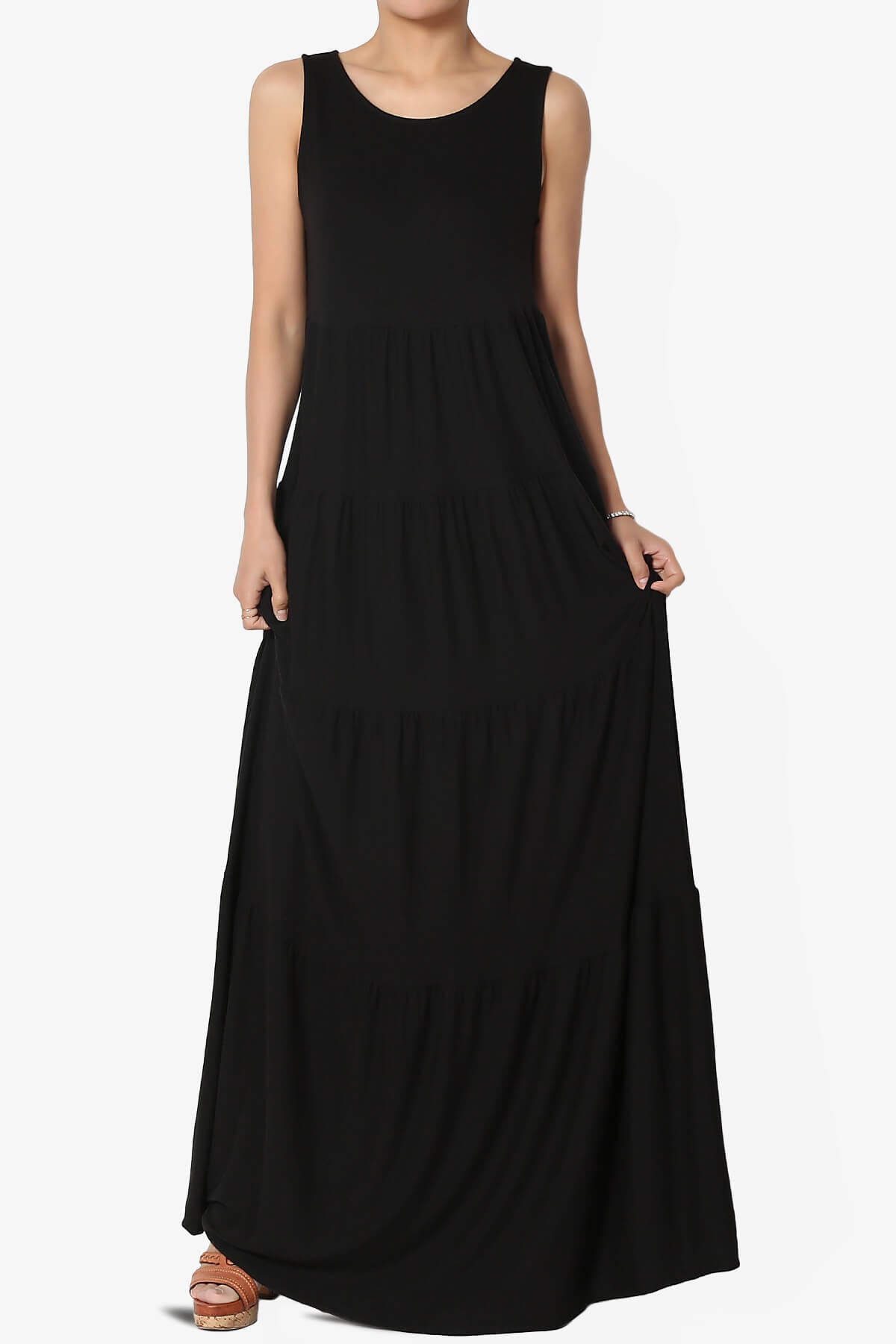 Macie Sleeveless Tiered Long Maxi Dress BLACK_3