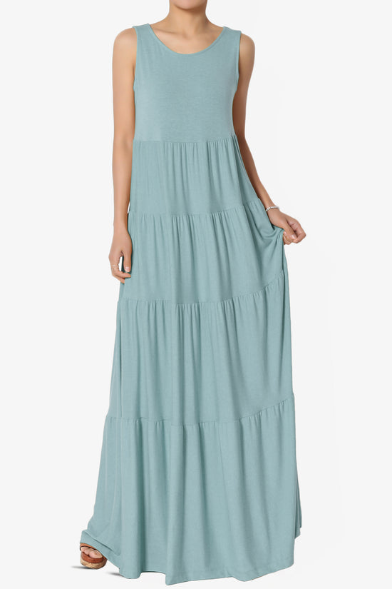 Macie Sleeveless Tiered Long Maxi Dress DUSTY BLUE_1